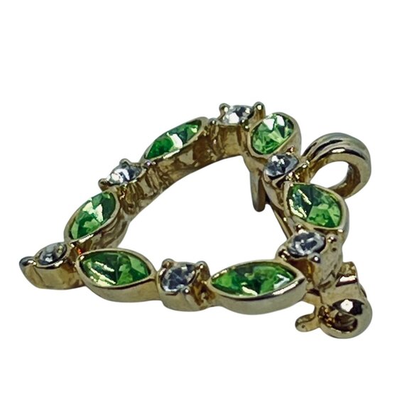 Vintage Gold Tone Green Marquise & Clear Rhinestone Heart Brooch/Pendant (5848) - Picture 3 of 6
